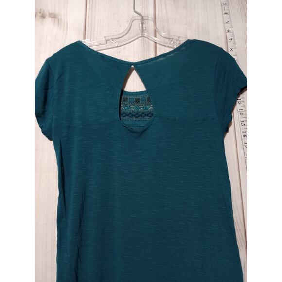 American Eagle Shirt Womens Small Teal Embroidered Boho Keyhole Lightweight Top - Picture 5 of 8